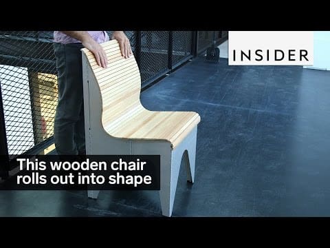This wooden chair rolls out into shape